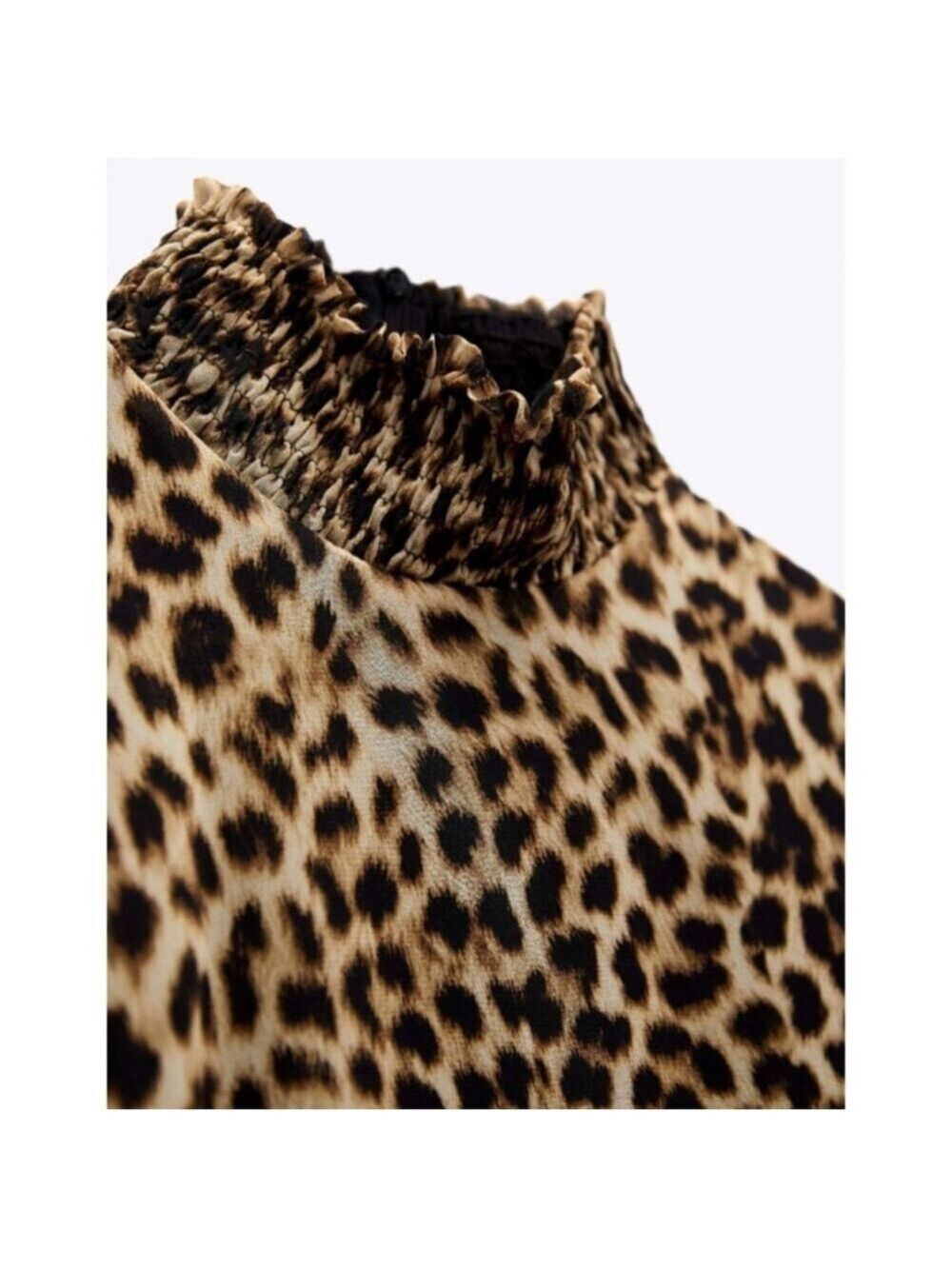 ZARA Leopard Animal Print Peasant Mini Dress Bishop Sleeves Belted Size NWT - Picture 6 of 7